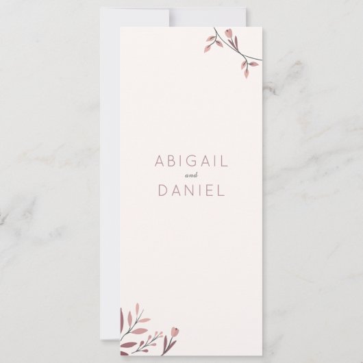 Menú boda boho chic ramas hojas rojo (裏面)