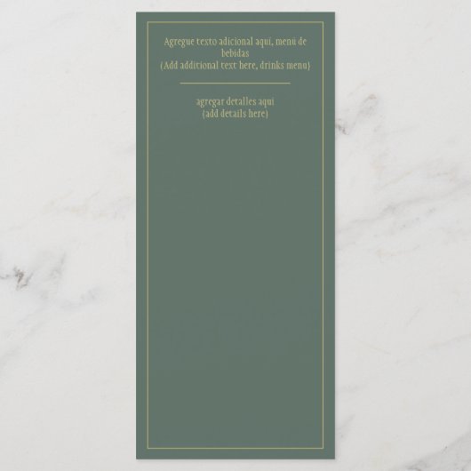 Menú Bodas Oro Verde Oliva Bilingüe Español Inglés メニュー (裏面)