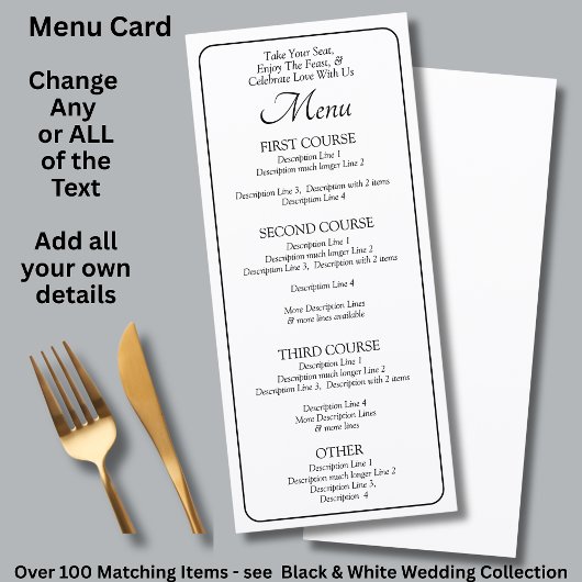 Menu Card - Black White - Add your own details メニュー