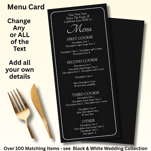 Menu Card - Black White - Add your own details メニュー
