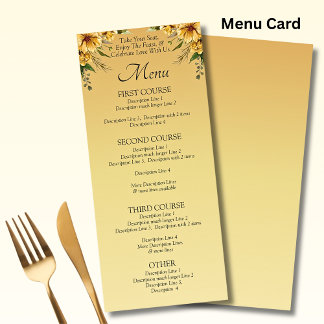 Menu Card - Golden Yellow Flowers メニュー