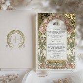 Menu Card Peonies Gold Art Nouveau Mucha 箔招待状