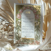 Menu Card Peonies Gold Art Nouveau Mucha 箔招待状