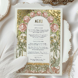 Menu Card Peonies Gold Art Nouveau Mucha 箔招待状