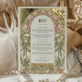 Menu Card Peonies Gold Art Nouveau Mucha 箔招待状