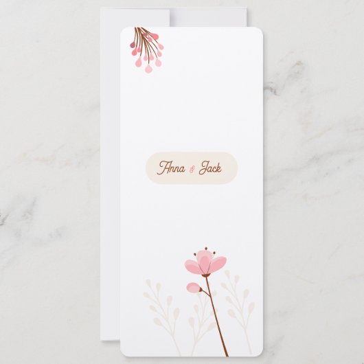 Menú de boda rosa y beige flores silvestres (裏面)