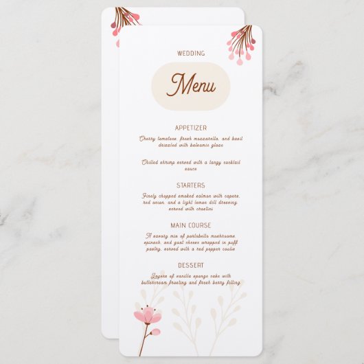 Menú de boda rosa y beige flores silvestres (正面/裏面)