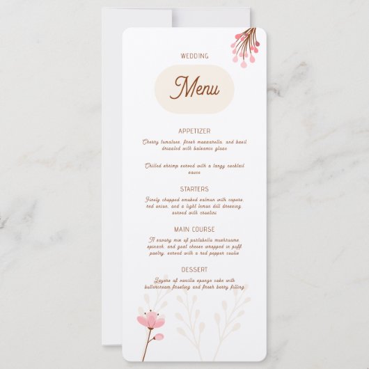 Menú de boda rosa y beige flores silvestres (正面)