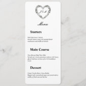 Menu de mariage en noir et blanc cœur floral メニュー (正面)