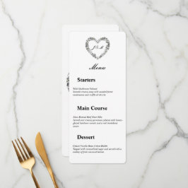 Menu de mariage en noir et blanc cœur floral メニュー