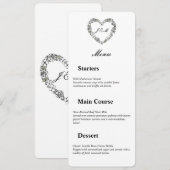 Menu de mariage en noir et blanc cœur floral メニュー (正面/裏面)