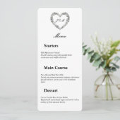 Menu de mariage en noir et blanc cœur floral メニュー (スタンド正面)