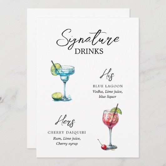 Menu Drinks de Assinatura em Aquarela (正面/裏面)