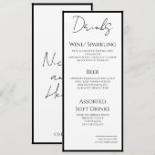 Menú Drinks Minimal Bordes Negros Boda Elegante  メニュー (正面/裏面)