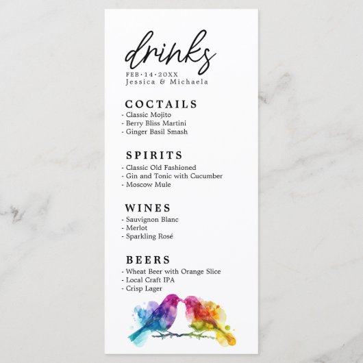MENU + Drinks Rainbow Lovebirds Collection メニュー (裏面)