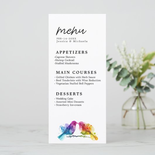 MENU + Drinks Rainbow Lovebirds Collection メニュー (スタンド正面)