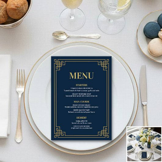 Menu Navy Gold 80th Birthday Dinner Party メニュー