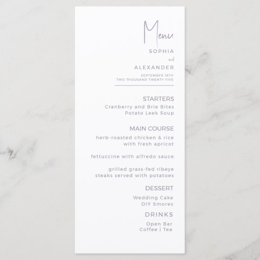 Menus for a modern wedding. メニュー (正面)