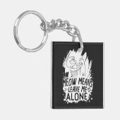 Meowは離れ私の一人のおもしろい猫を意味する – 白 キーホルダー (正面左)