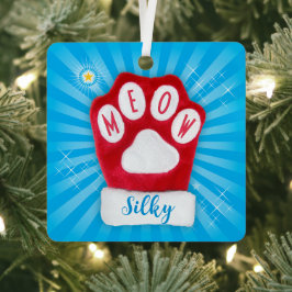 MEOWクリスマスサンタキャットレッドミッテン星追加の名前 メタルオーナメント