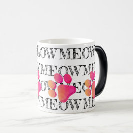 MEOWタイポグラフィピンクキャットポープリントペットおもしろい モーフィングマグカップ