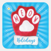MEOWホリデーズキュートレッドポークリスマスキャットミッテン スクエアシール (正面)