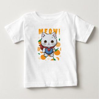 "MEOW!" かわいいスーパーヒーロー猫のベビーTシャツ ベビーTシャツ
