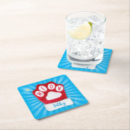 MEOW カスタマイズ Cat's Name Red Christmas Santa Paw スクエアペーパーコースター
