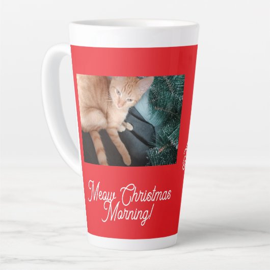 Meow クリスマスの朝 , 写真,text, 差し替え可能 カフェラテマグ (左アングル)