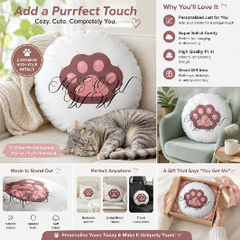 Meow" 猫の肉球 丸型クッション | シンプルな猫グッズ