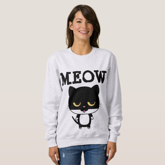 MEOW 面白い猫のTシャツ スウェットシャツ (正面フル)
