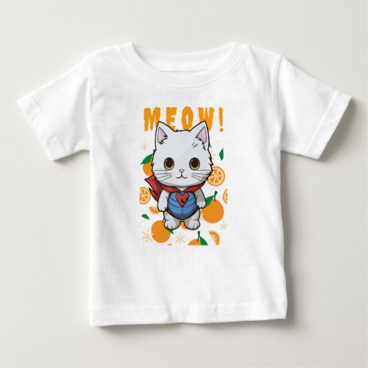 "MEOW!" Adorable Superhero Cat T-Shirt for Babies ベビーTシャツ (正面)