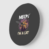 Meow Am Cat Halloween Night Witch Pumpkin_1 ラージ壁時計 (傾斜)