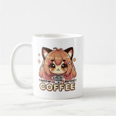 Meow Before Coffee -かわいいチビ(小さくかわいく書いた感じ)ガール猫 コーヒーマグカップ (左)