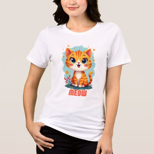 Meow Bella +キャンバスウィメンズTシャツ – 巧妙に トライブレンドＴシャツ (正面)