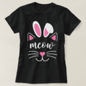 Meow Cat Face Easter Day Bunny Ears Shirt Funny Ca Tシャツ (デザイン正面)