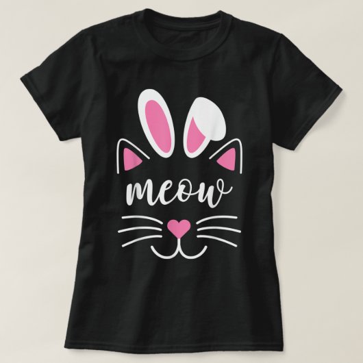 Meow Cat Face Easter Day Bunny Ears Shirt Funny Ca Tシャツ (デザイン正面)