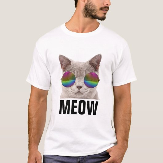 MEOW CAT Tシャツ、サングラス入りCAT Tシャツ (正面)