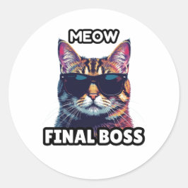 Meow Final Boss Cool Cat Sticker ラウンドシール