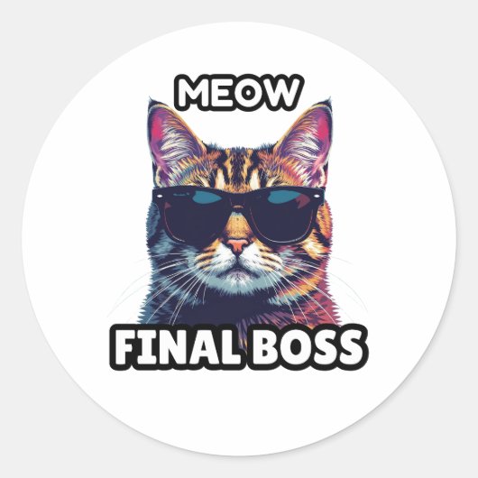 Meow Final Boss Cool Cat Sticker ラウンドシール (正面)