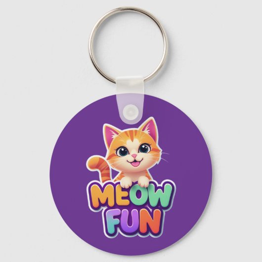 Meow Fun - かわいい笑顔の猫のキーチェーン キーホルダー (正面)