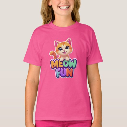 Meow Fun - かわいい笑顔の猫Tシャツ Tシャツ (正面)