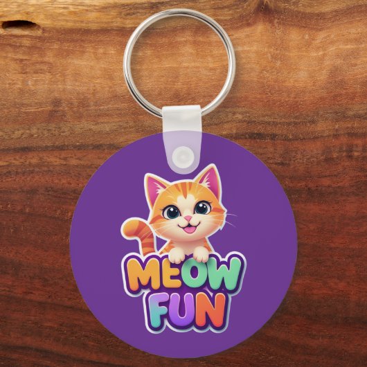 Meow Fun - Cute Smiling Cat Keychain キーホルダー (正面)