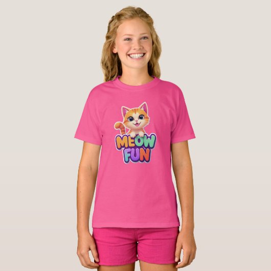 Meow Fun - Cute Smiling Cat T-Shirt Tシャツ (正面フル)