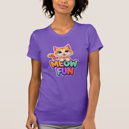 Meow Fun - Cute Smiling Cat T-Shirt Tシャツ (正面)
