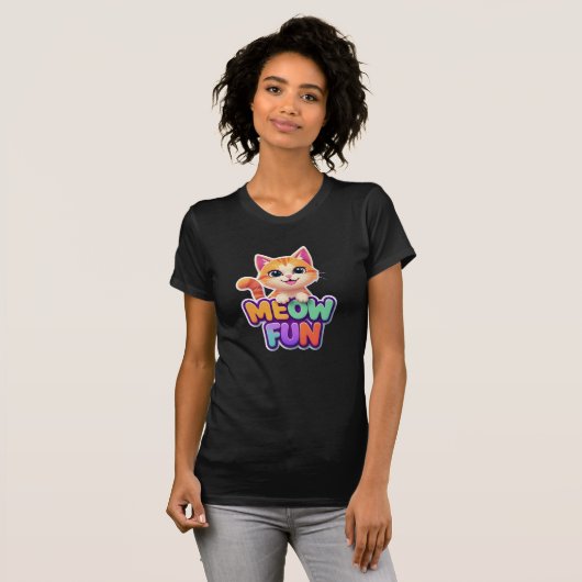 Meow Fun - Cute Smiling Cat T-Shirt  Tシャツ (正面フル)
