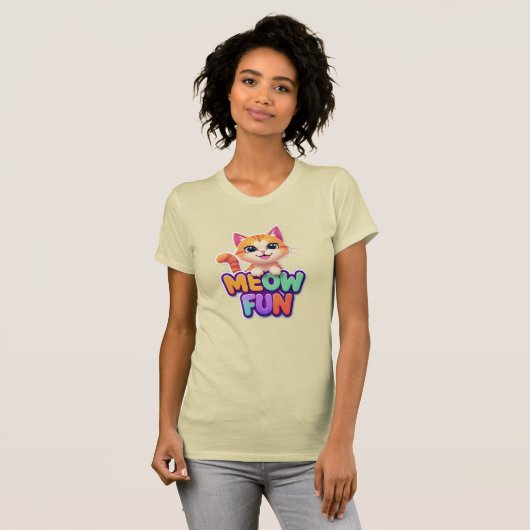 Meow Fun - Cute Smiling Cat T-Shirt Tシャツ (正面フル)