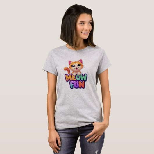 Meow Fun - Cute Smiling Cat T-Shirt Tシャツ (正面フル)