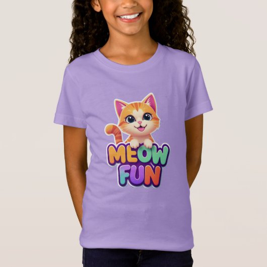 Meow Fun - Cute Smiling Cat T-Shirt Tシャツ (正面)