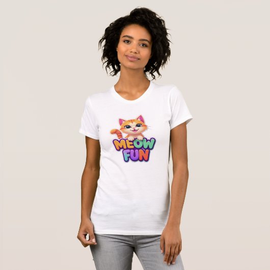 Meow Fun - Cute Smiling Cat T-Shirt Tシャツ (正面フル)